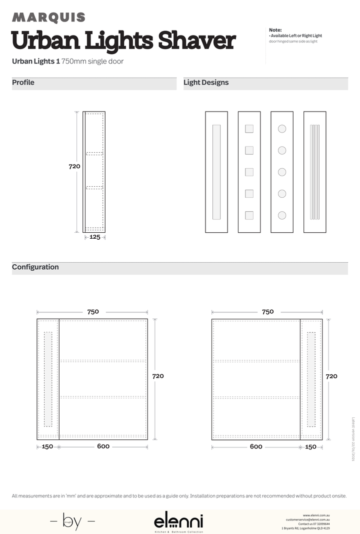 Marquis Urban Lights Shaver - Elenni specification drawing
