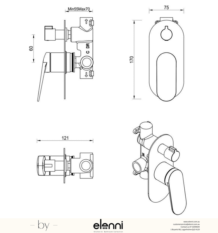 Bella Vista Lantra Shower Mixer Diverter - 1P - Trim Kit Only - Elenni specification sheet