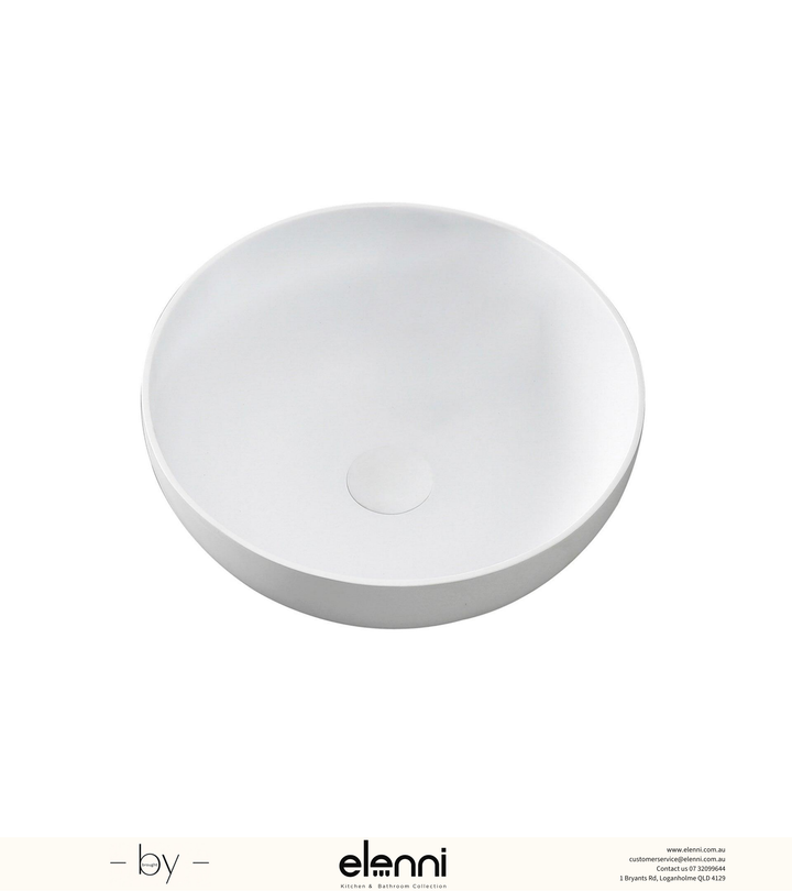 London Solid Surface 390x390x145 Matte White Basin NF - Elenni specification drawing