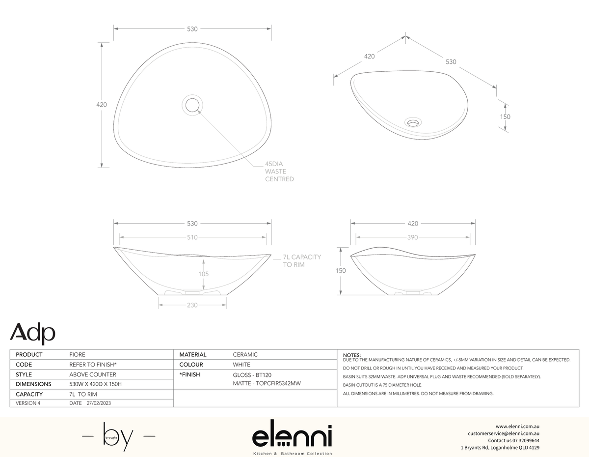 Fiore - Elenni specification drawing
