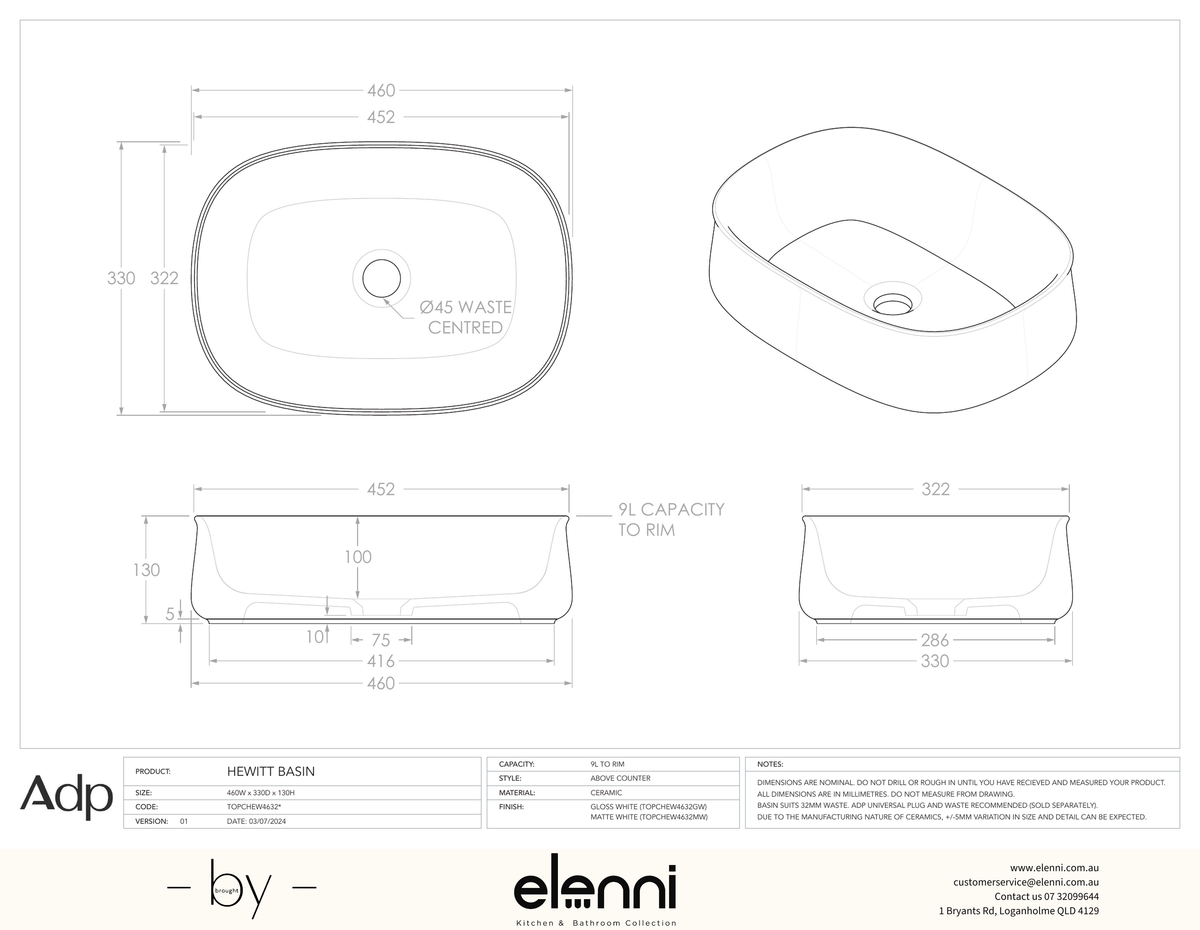 Hewitt - Elenni specification drawing