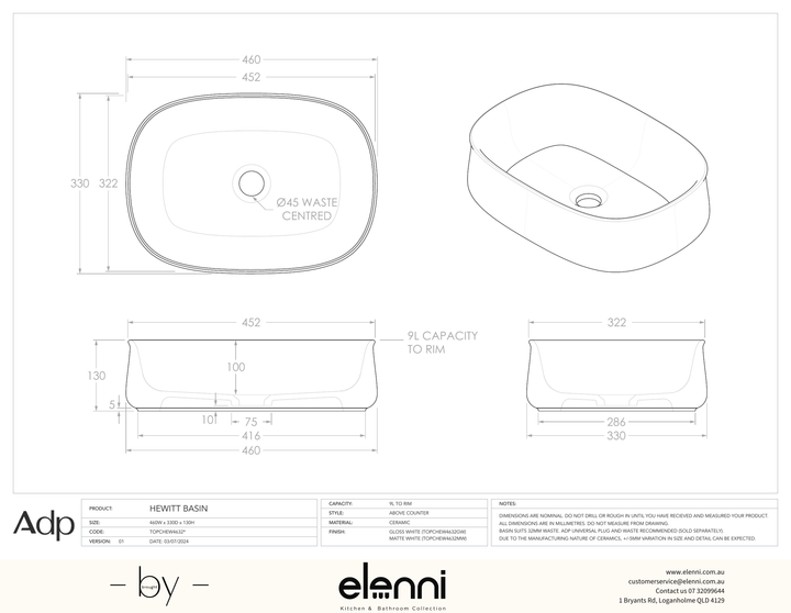 Hewitt - Elenni specification drawing