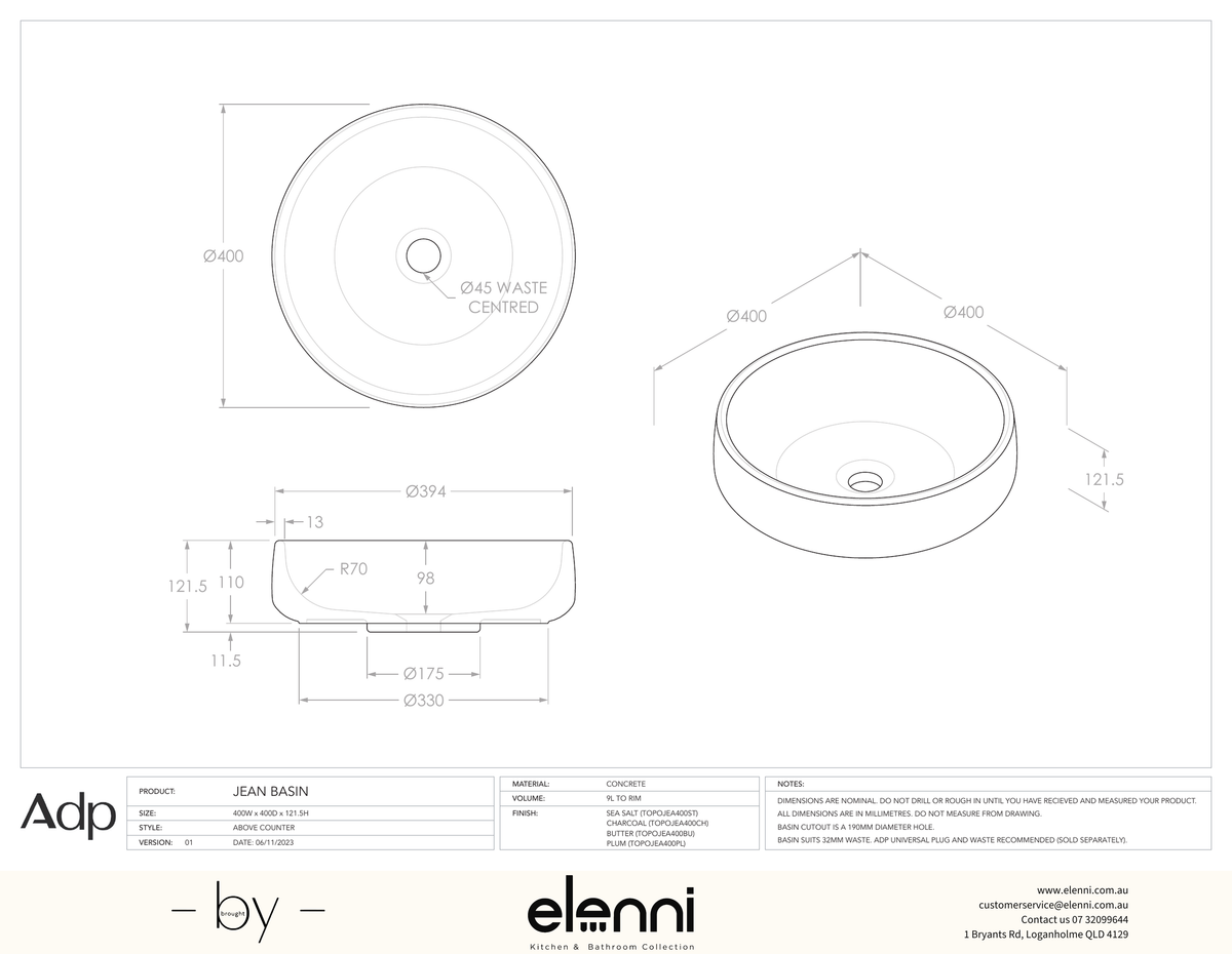Jean Butter - Elenni specification drawing
