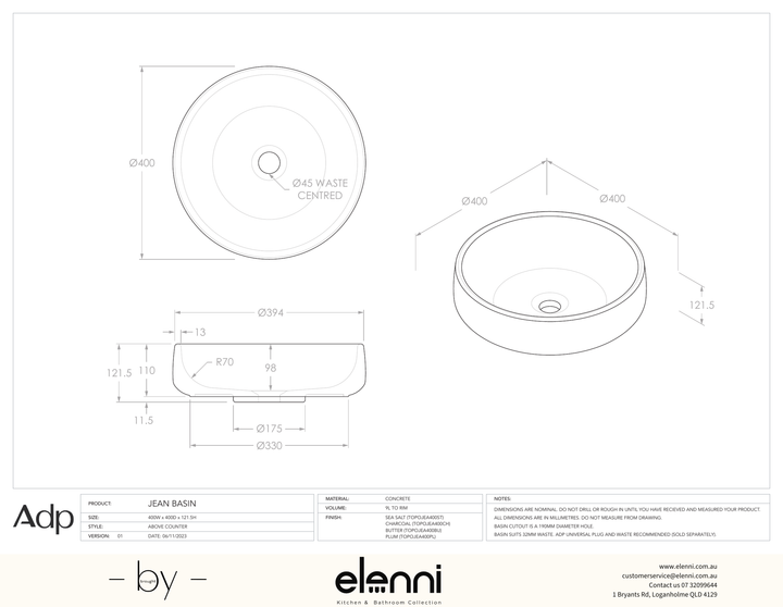Jean Butter - Elenni specification drawing
