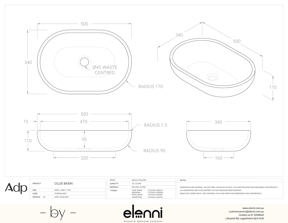 Ollie Travertine - Elenni specification drawing