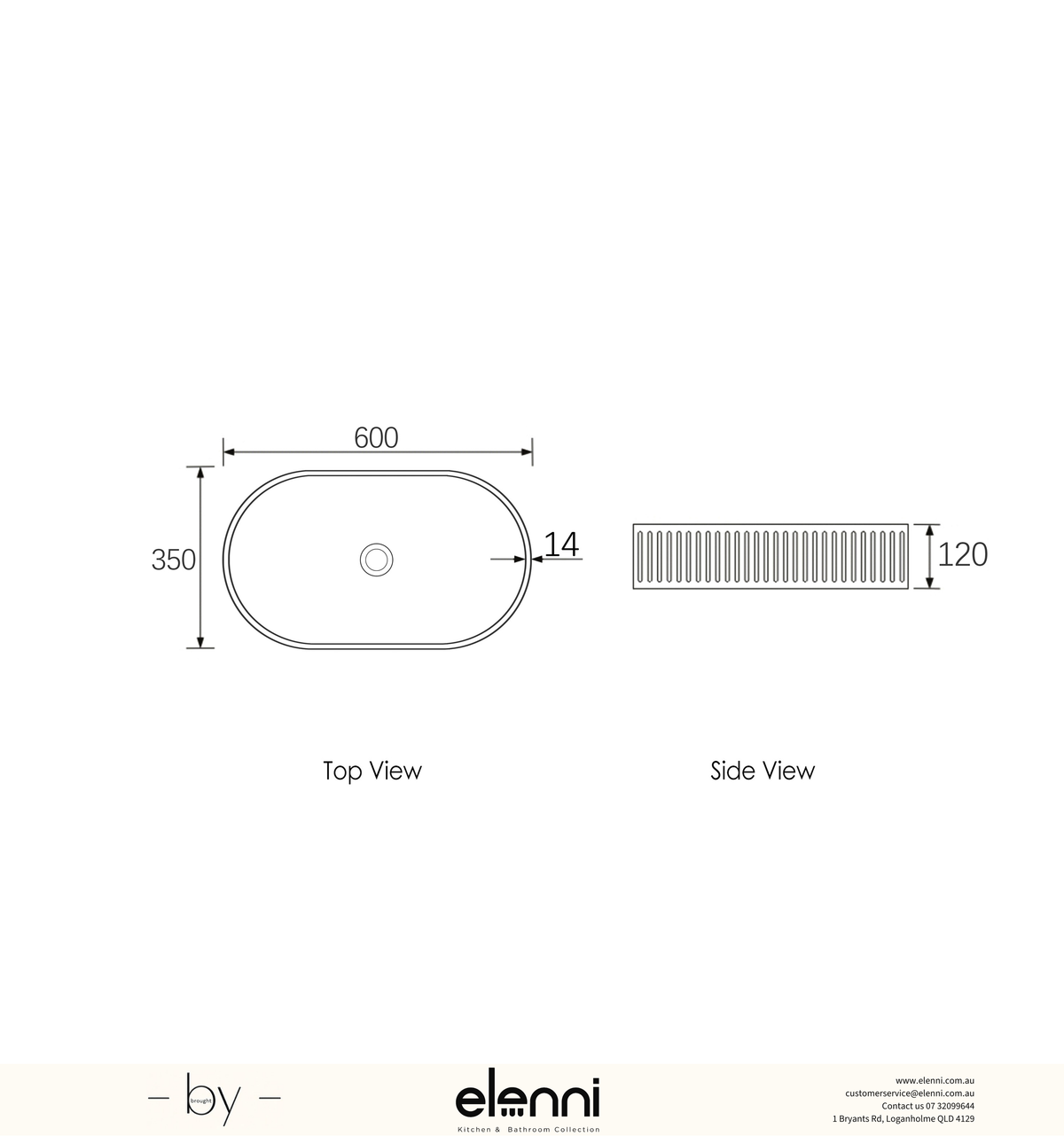 Hudson Oval 600x350x120 Concrete Fluted White Basin - Elenni specification sheet