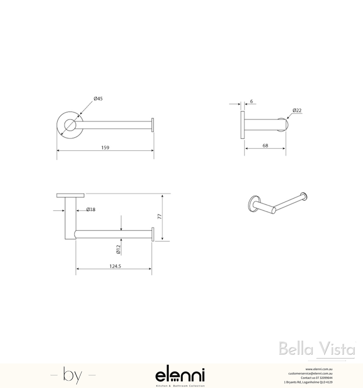 Elenni specification drawing — Mica Toilet Paper Holder