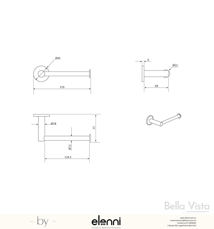 Elenni specification drawing — Mica Toilet Paper Holder