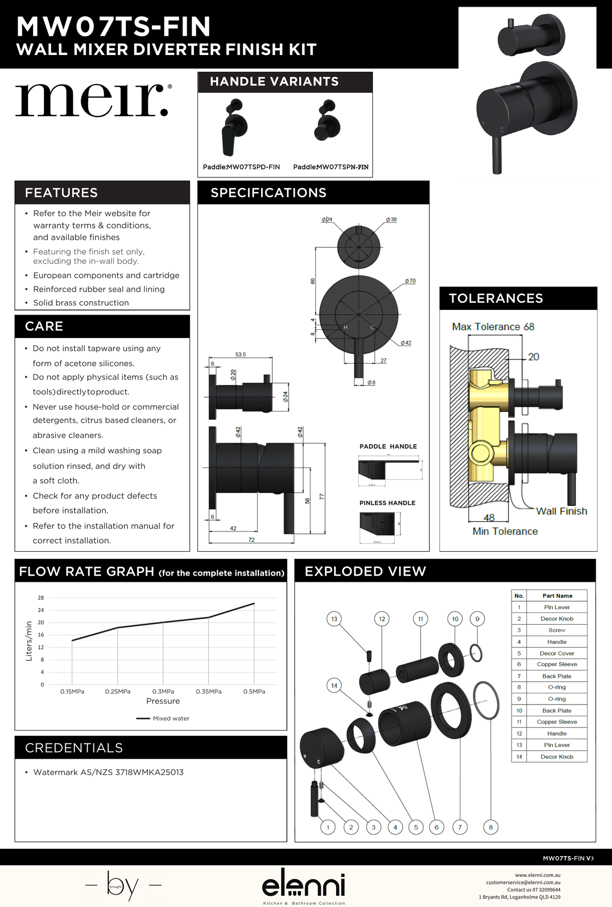 Round Diverter Mixer Trim Kit (In-wall Body Not Included) - Champagne - Elenni specification drawing