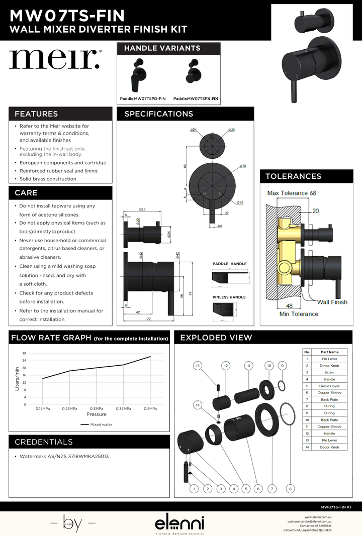Round Diverter Mixer Trim Kit (In-wall Body Not Included) - Champagne - Elenni specification drawing