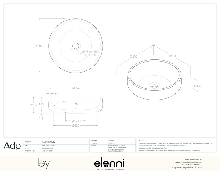 Jean Black - Elenni specification drawing