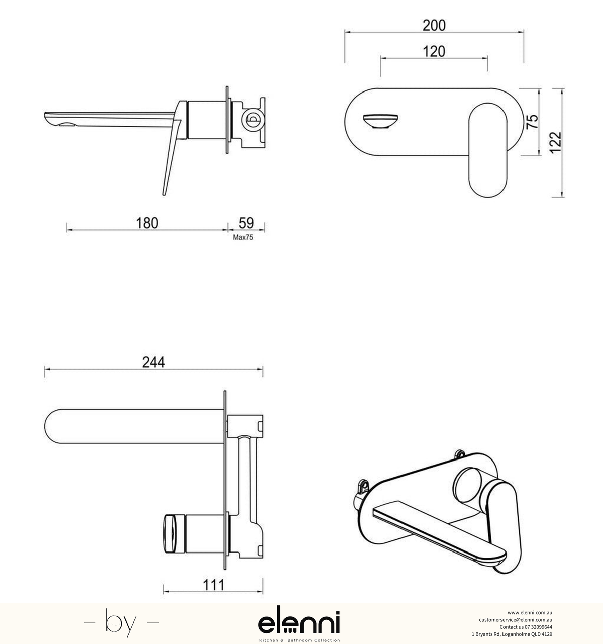 Bella Vista Lantra Wall-Spout Combo - 1P - Trim Kit Only - Elenni specification sheet