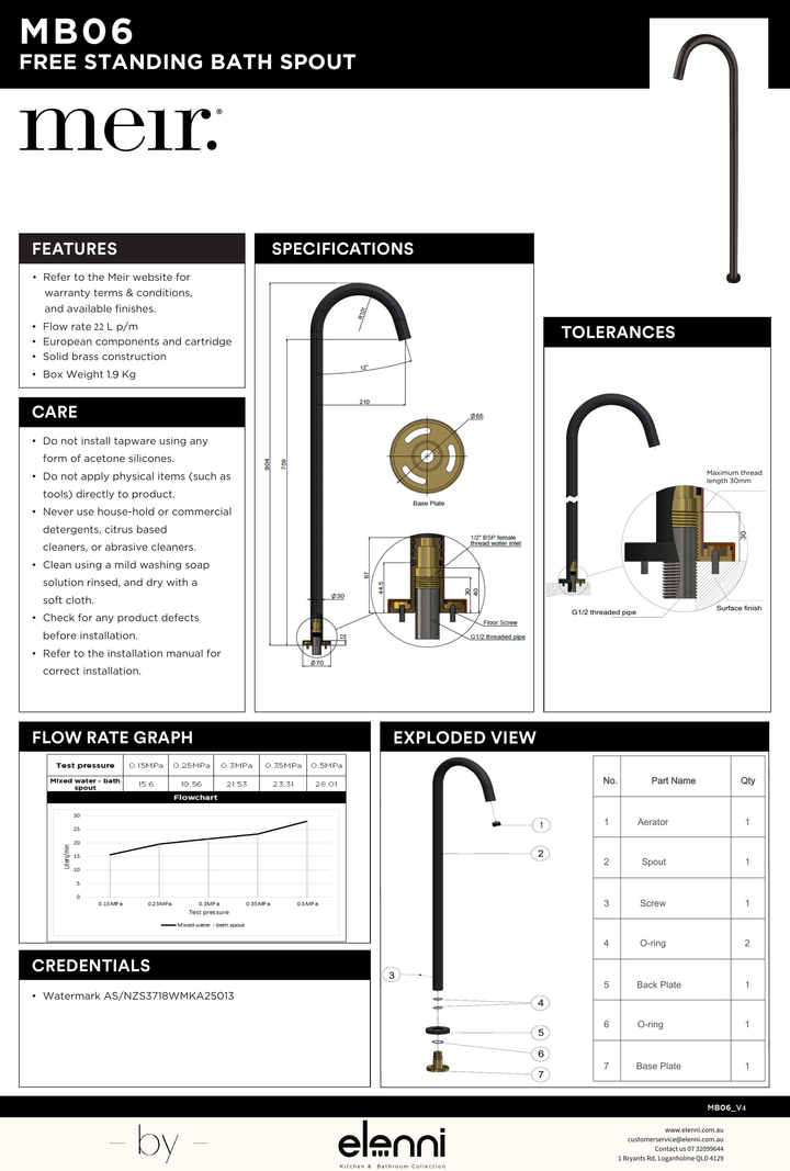 Round Freestanding Bath Spout - Elenni specification drawing