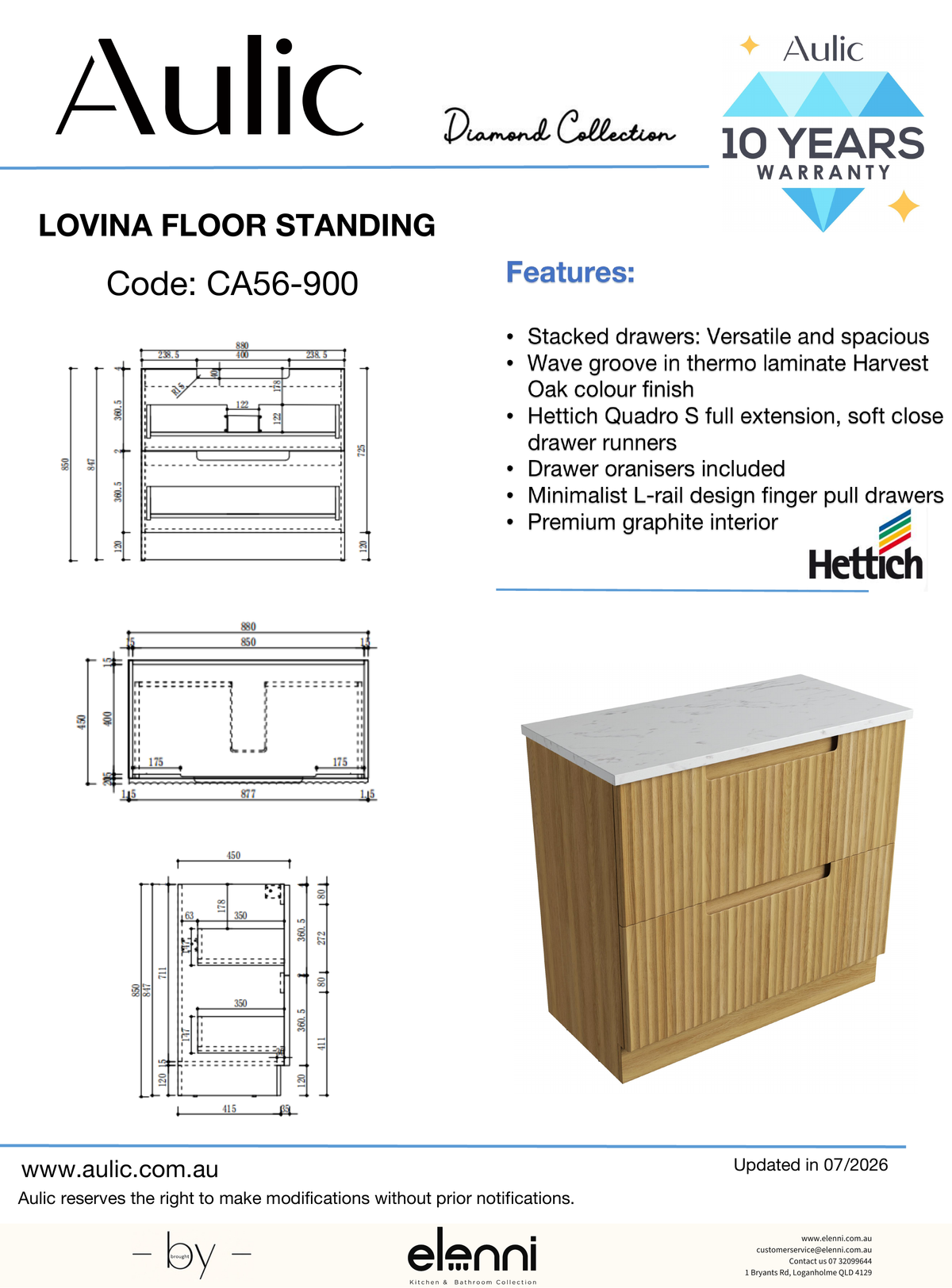 Lovina Floor Standing 900mm - Elenni specification drawing