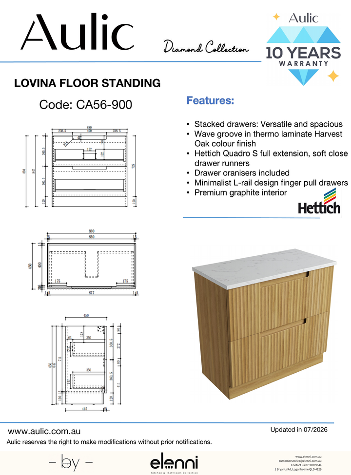 Lovina Floor Standing 900mm - Elenni specification drawing