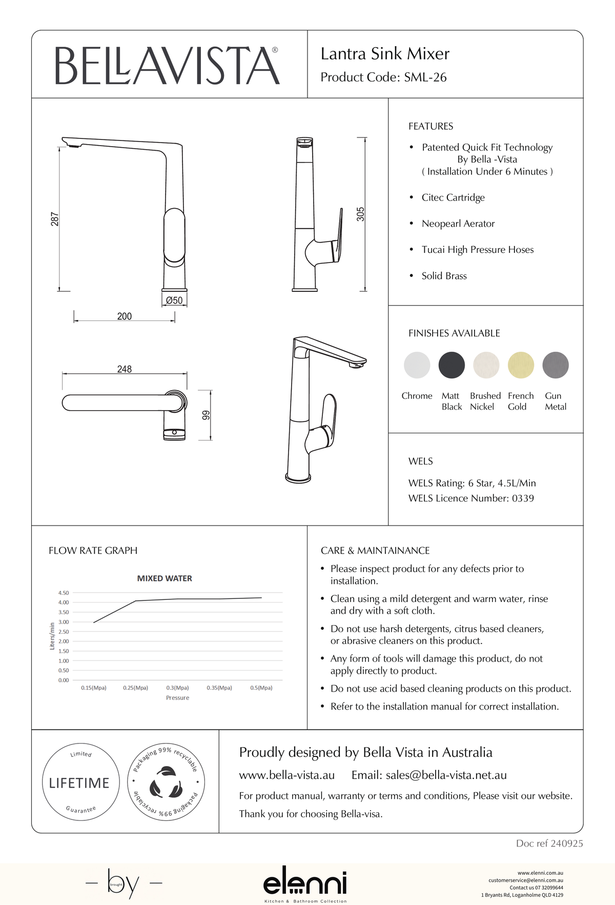 Bella Vista Lantra Shower Mixer Diverter - 2P - Trim Kit Only - Elenni specification drawing