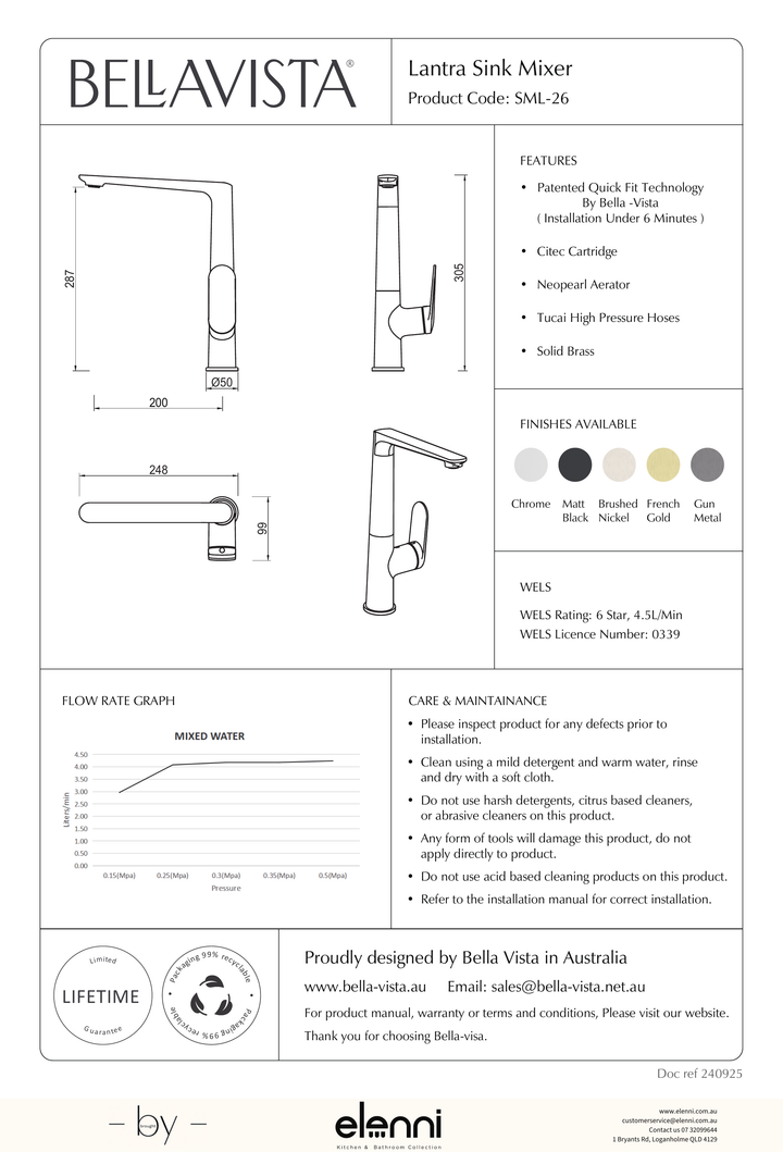 Bella Vista Lantra Shower Mixer Diverter - 2P - Trim Kit Only - Elenni specification drawing