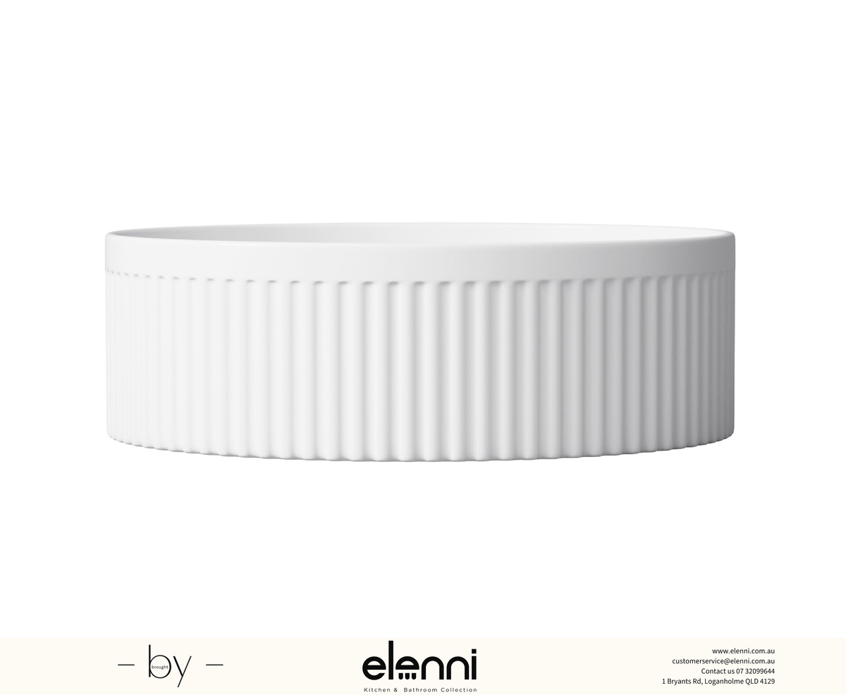 Oxford Round 395x395x120 Gloss White Basin - Elenni specification drawing