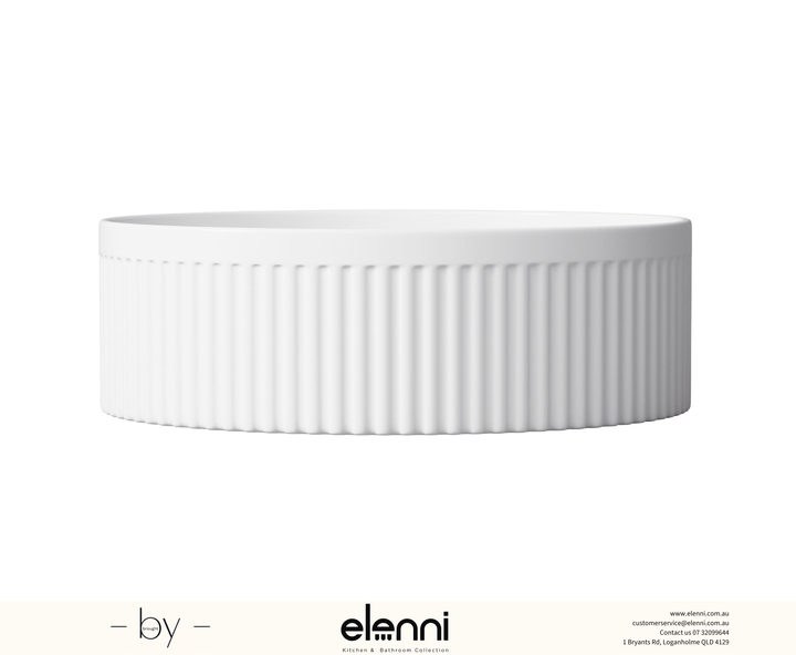 Oxford Round 395x395x120 Gloss White Basin - Elenni specification drawing