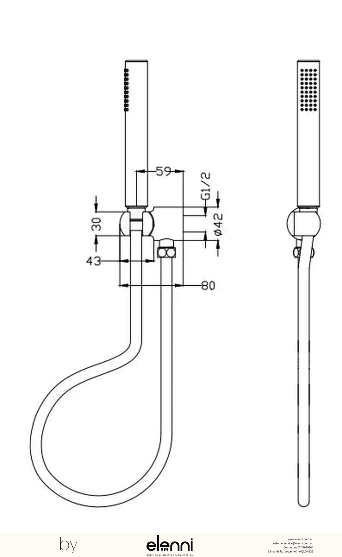 Mica Hand Shower - Elenni specification drawing