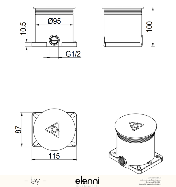 Bella Vista Lantra and Beki Freestanding Bath Filler - Body Only - Elenni specification drawing