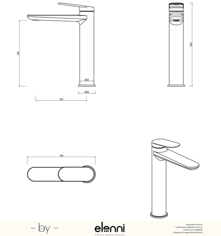 Bella Vista Lantra Tall Basin Mixer - Elenni specification sheet