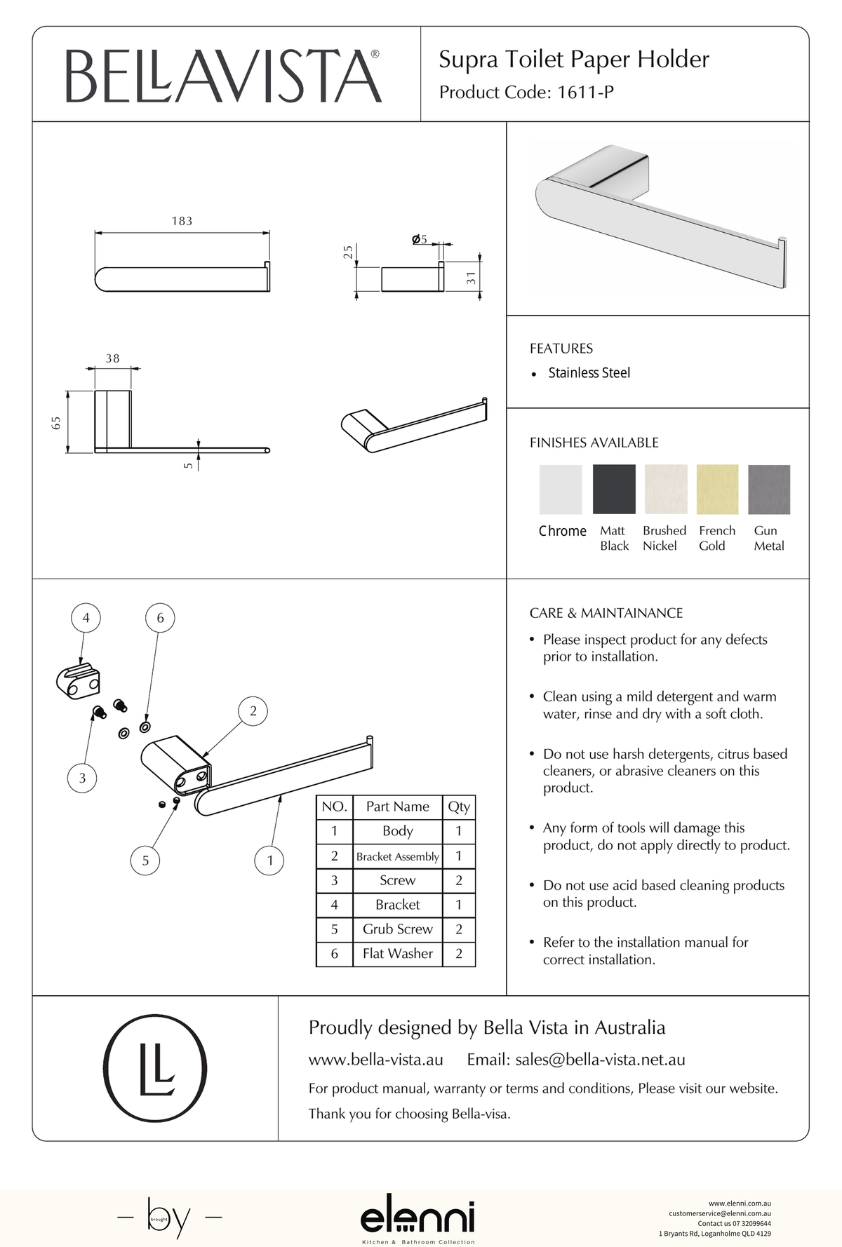 Bella Vista Lantra Toilet Paper Holder - Elenni specification drawing