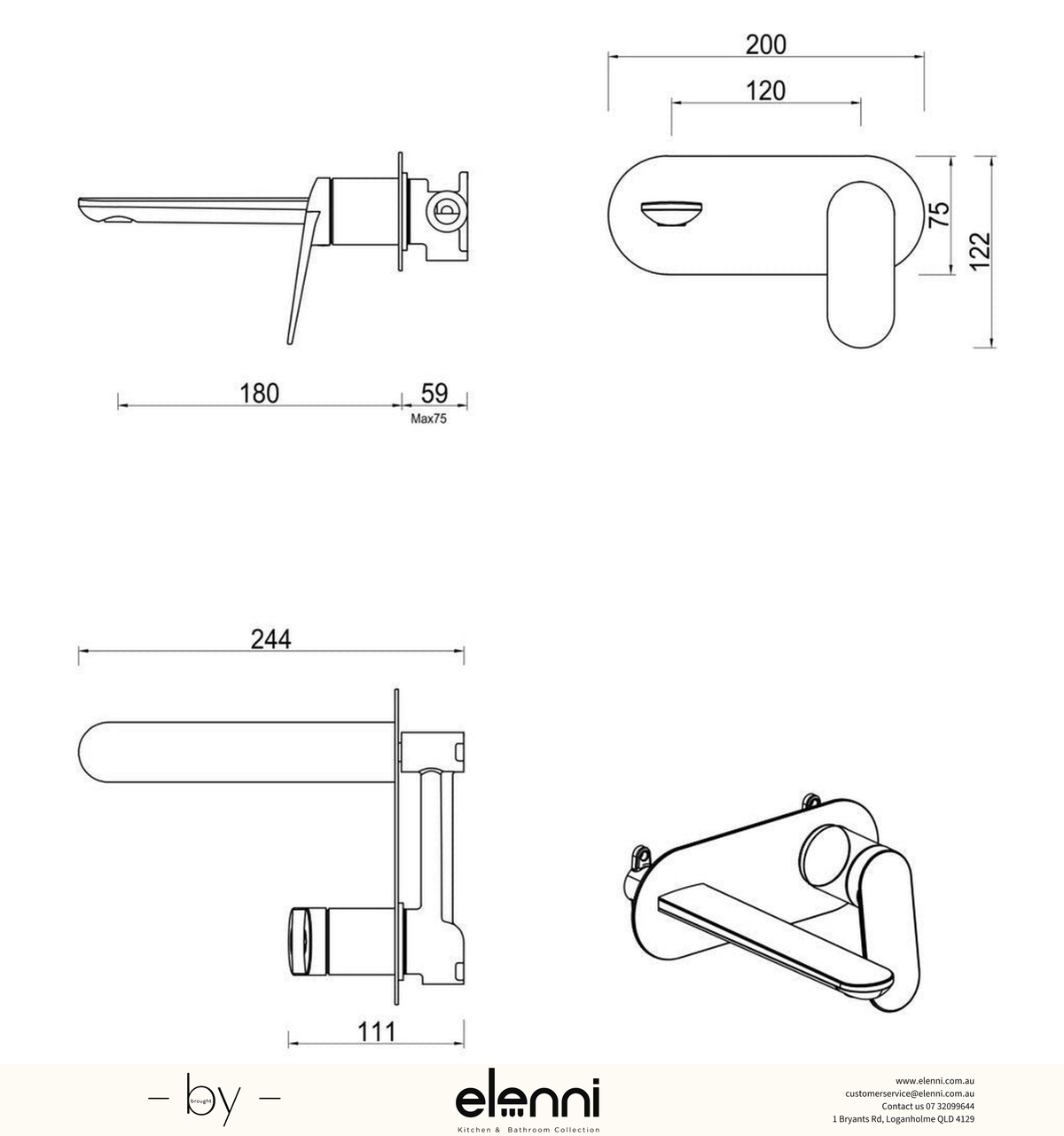Bella Vista Lantra Wall-Spout Combo - 1P - Trim Kit Only - Elenni specification sheet