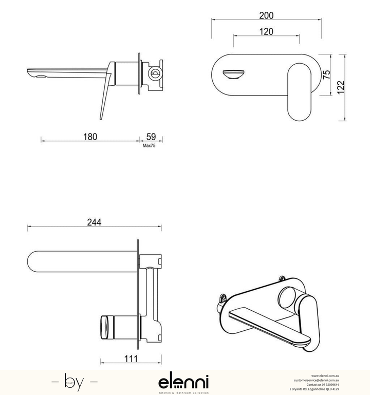 Bella Vista Lantra Wall-Spout Combo - 1P - Trim Kit Only - Elenni specification sheet