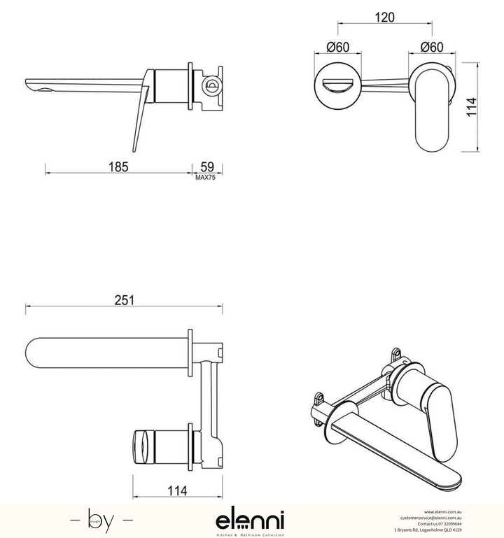 Bella Vista Lantra Wall-Spout Combo - 2P - Trim Kit Only - Elenni specification sheet