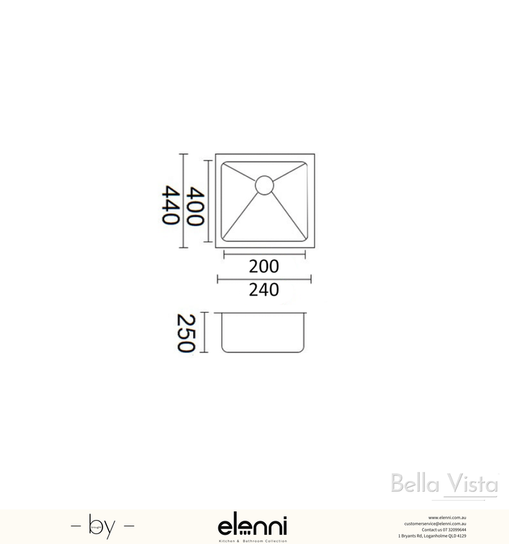 Luminare Sink 240 x 440mm - Stainless Steel - Elenni specification drawing
