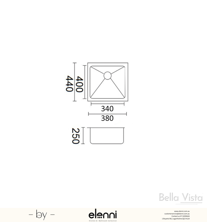 Luminare Sink 380 x 440mm - Dusk Bronze - Elenni specification drawing