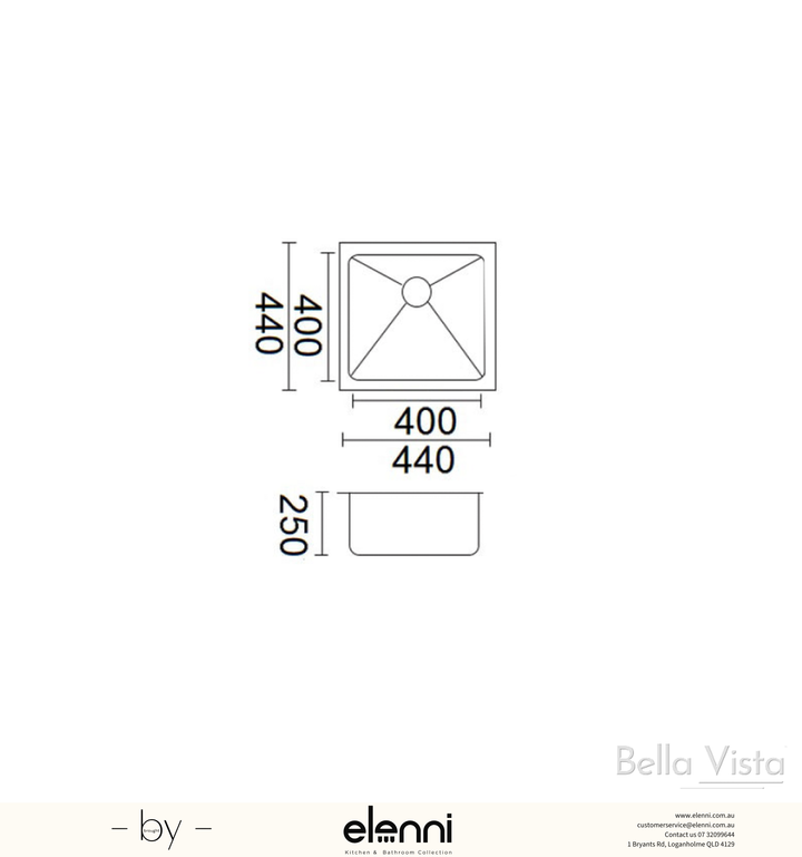 Luminare Sink 440 x 440mm - French Gold - Elenni specification drawing