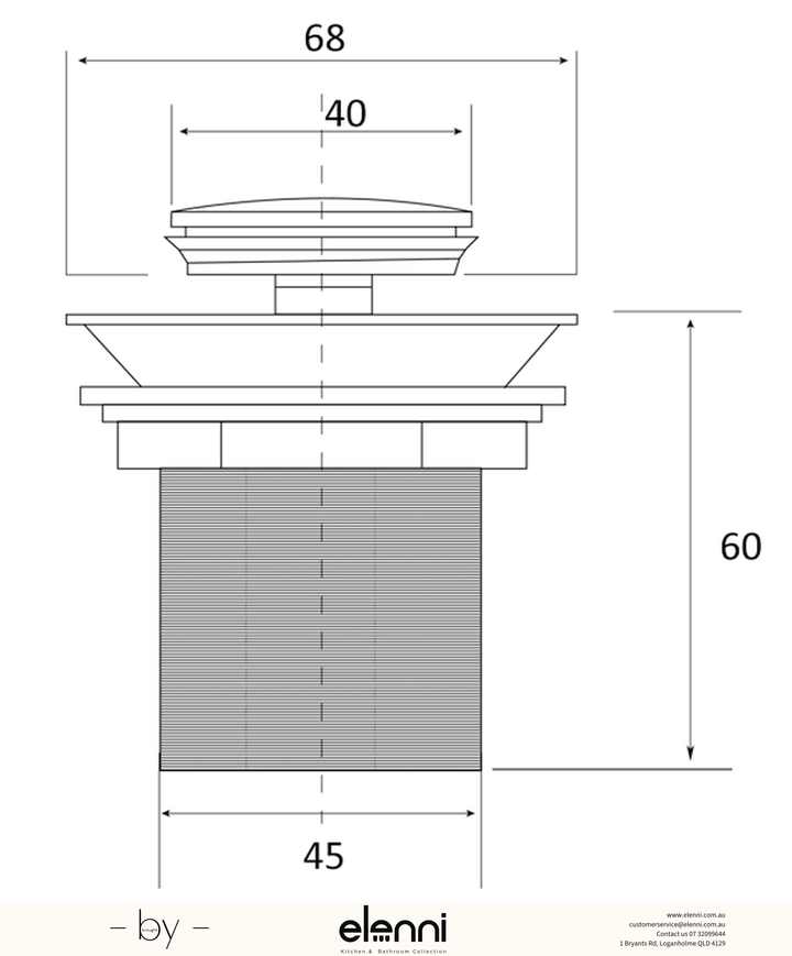 Mica Bath Pop-Up Waste, Living Brass - Elenni specification drawing