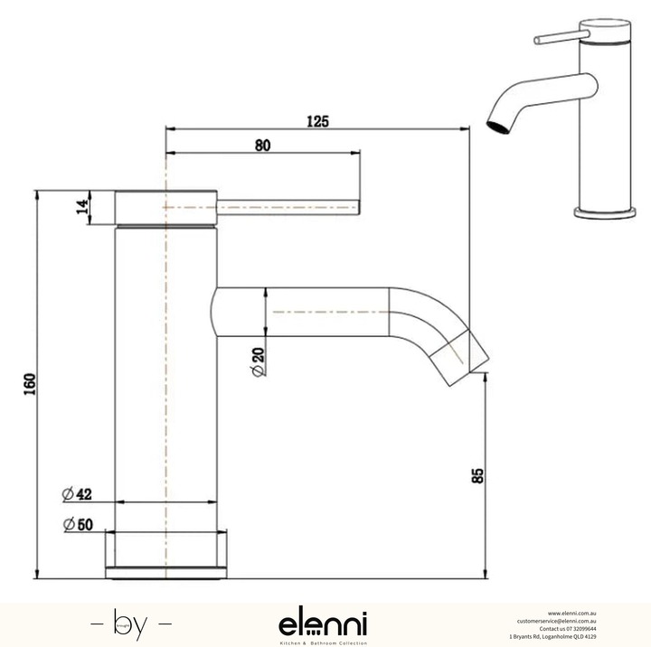 Mica Basin Mixer - Elenni specification drawing