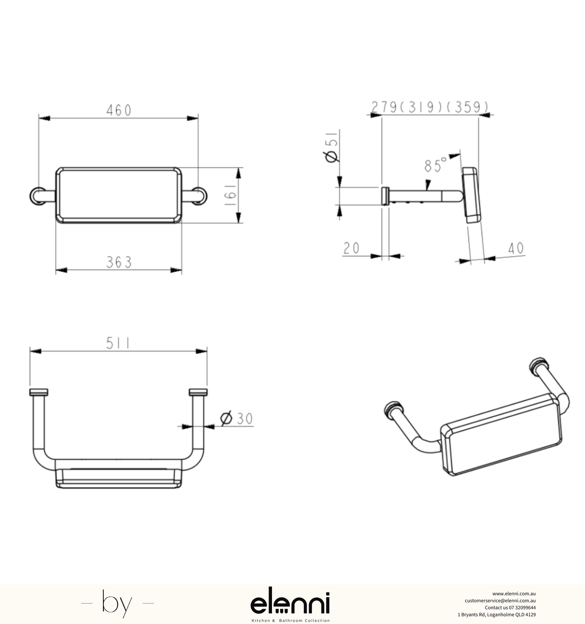 Mica Care DDA Backrest - Elenni specification drawing