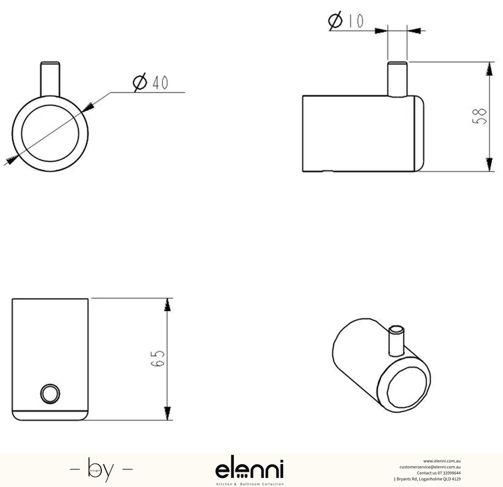 Mica Care Wall Hook - Elenni specification drawing