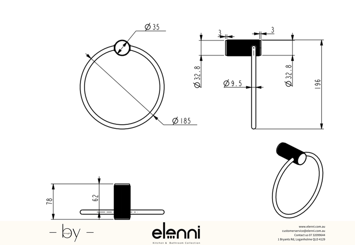 Mica Fluted Towel Ring - Elenni specification drawing