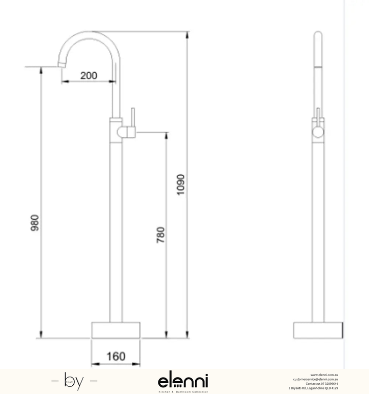 Mica Freestanding Bath Mixer - Elenni specification drawing