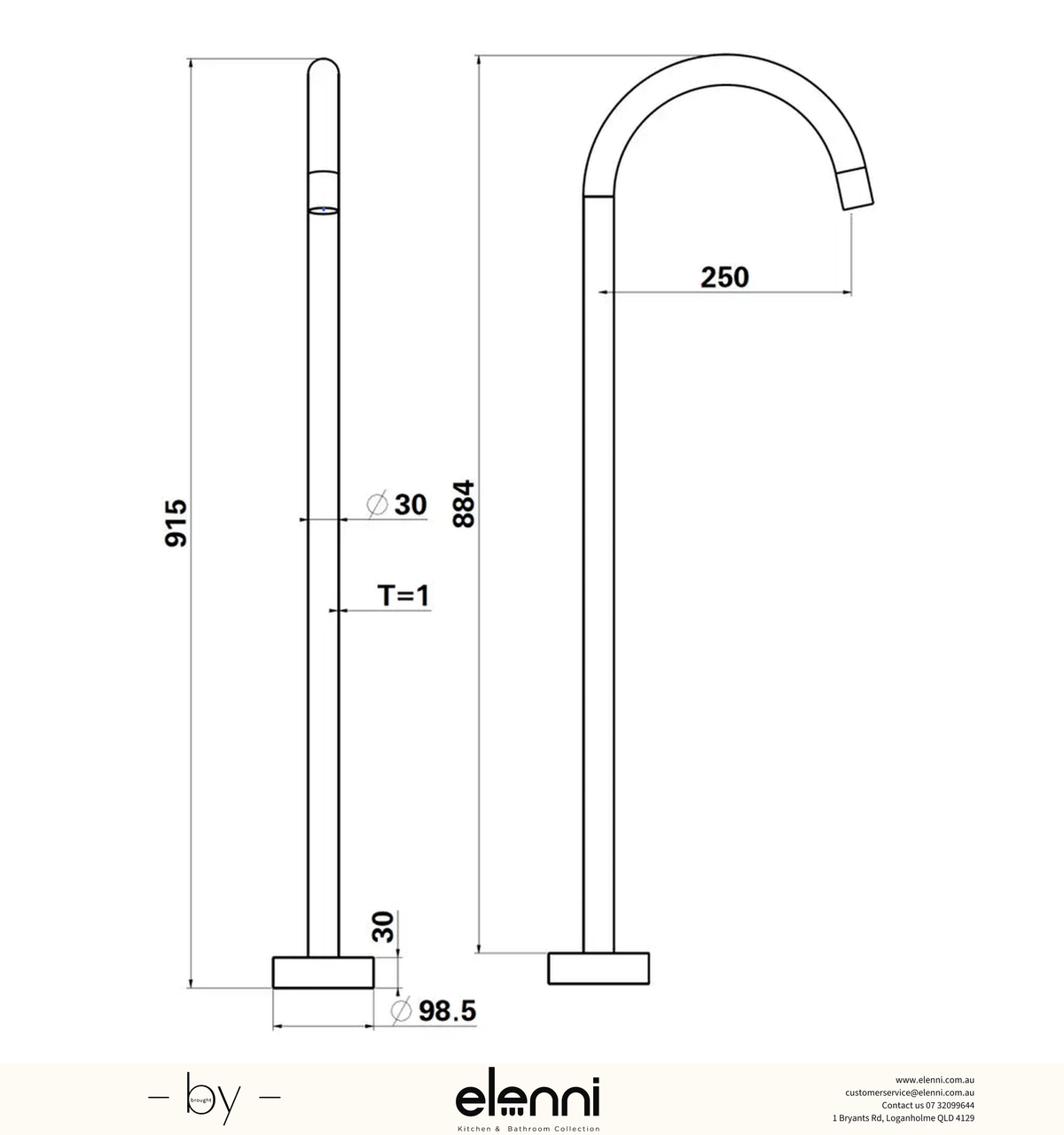 Mica Freestanding Bath Spout - Elenni specification drawing