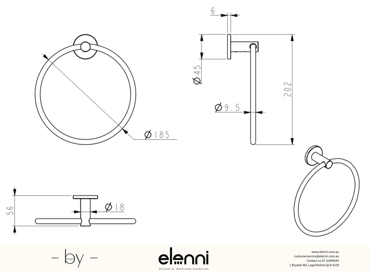 Mica Hand Towel Ring - Elenni specification drawing