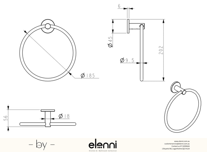 Mica Hand Towel Ring - Elenni specification drawing