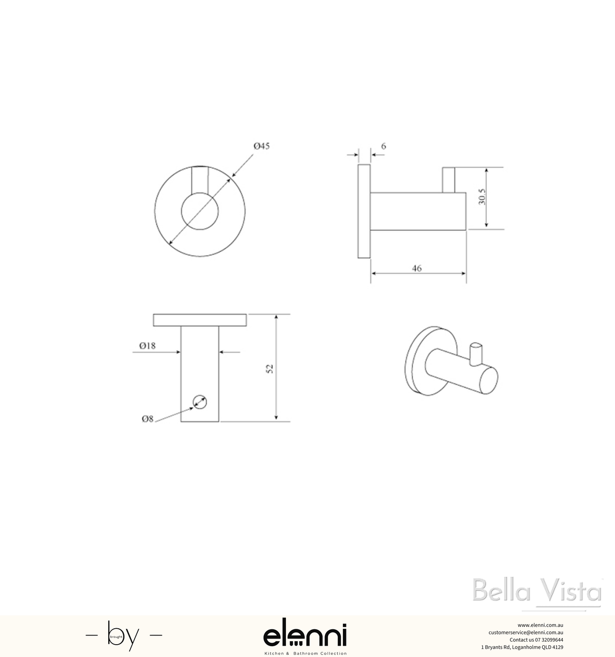 Elenni specification drawing, Mica Robe Hook