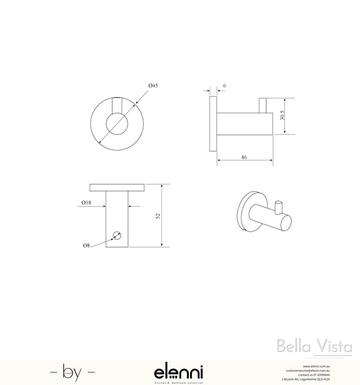 Elenni specification drawing, Mica Robe Hook