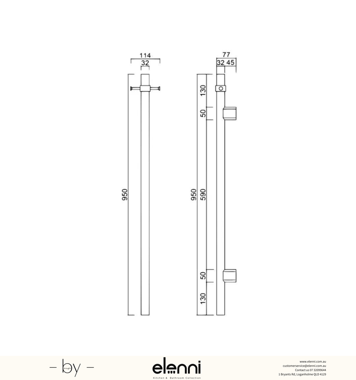 Mica Vertical Heated Towel Rail - Elenni specification drawing