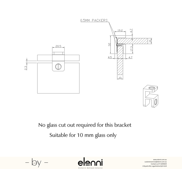 Shower Screen Top Plate Bracket - Elenni specification drawing