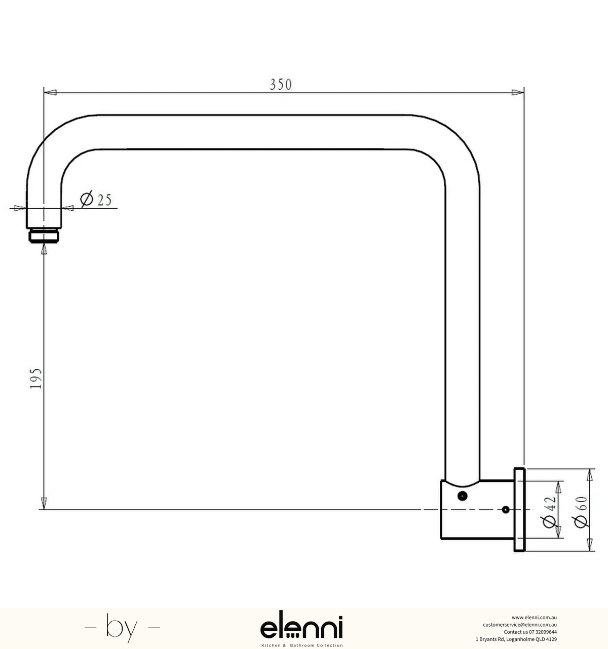 Mica Gooseneck Shower Arm - Elenni specification drawing