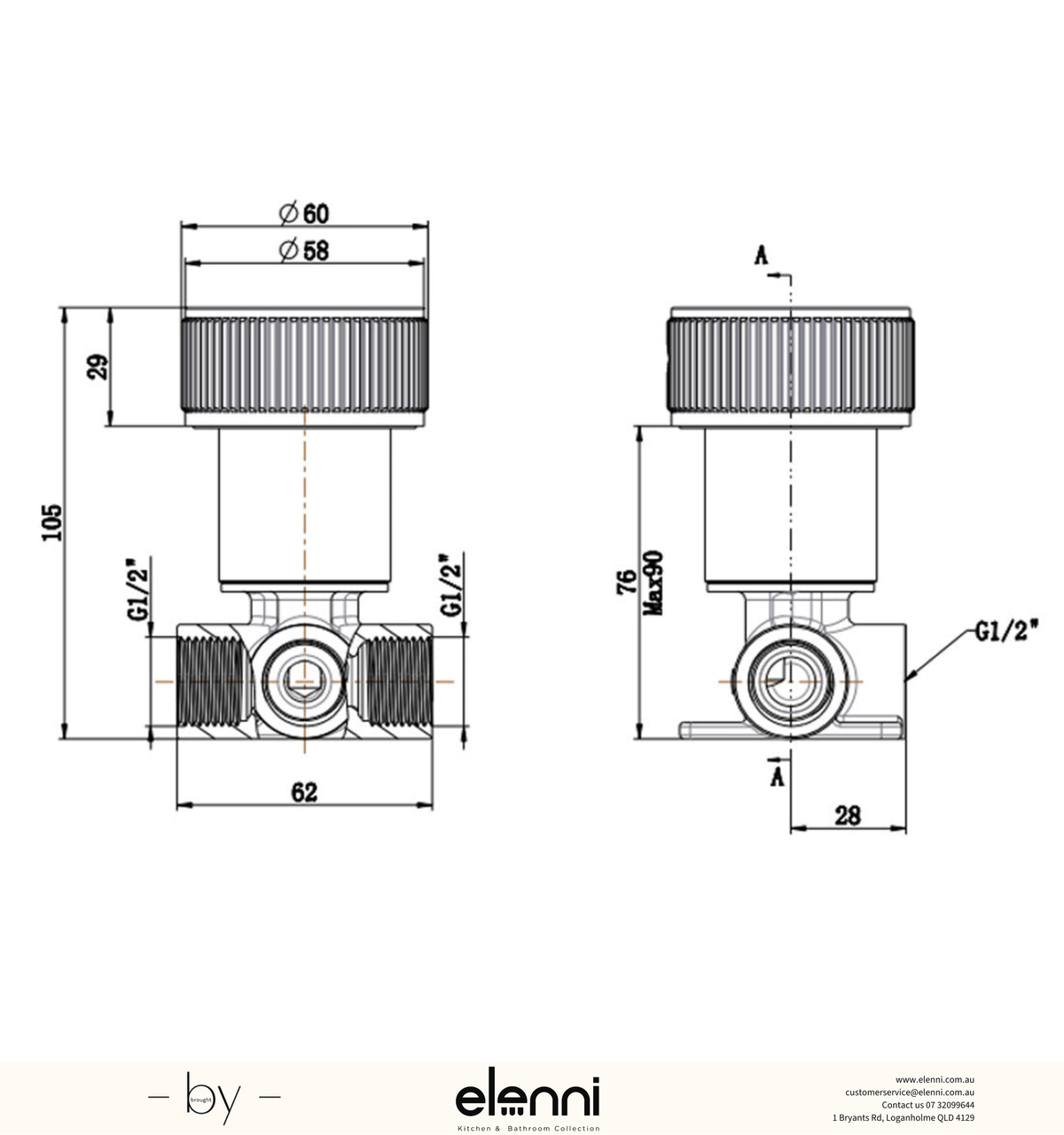 Mica Fluted Progressive Shower Mixer - Elenni specification drawing