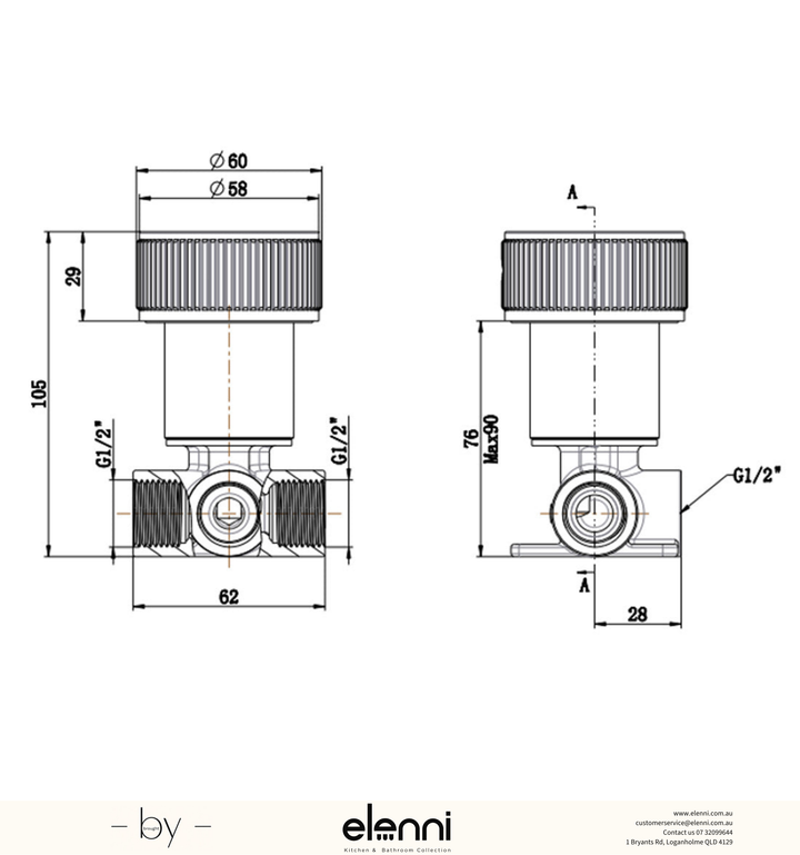 Mica Fluted Progressive Shower Mixer - Elenni specification drawing