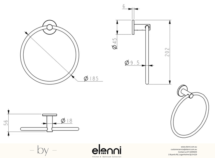Mica Hand Towel Ring - Elenni specification drawing